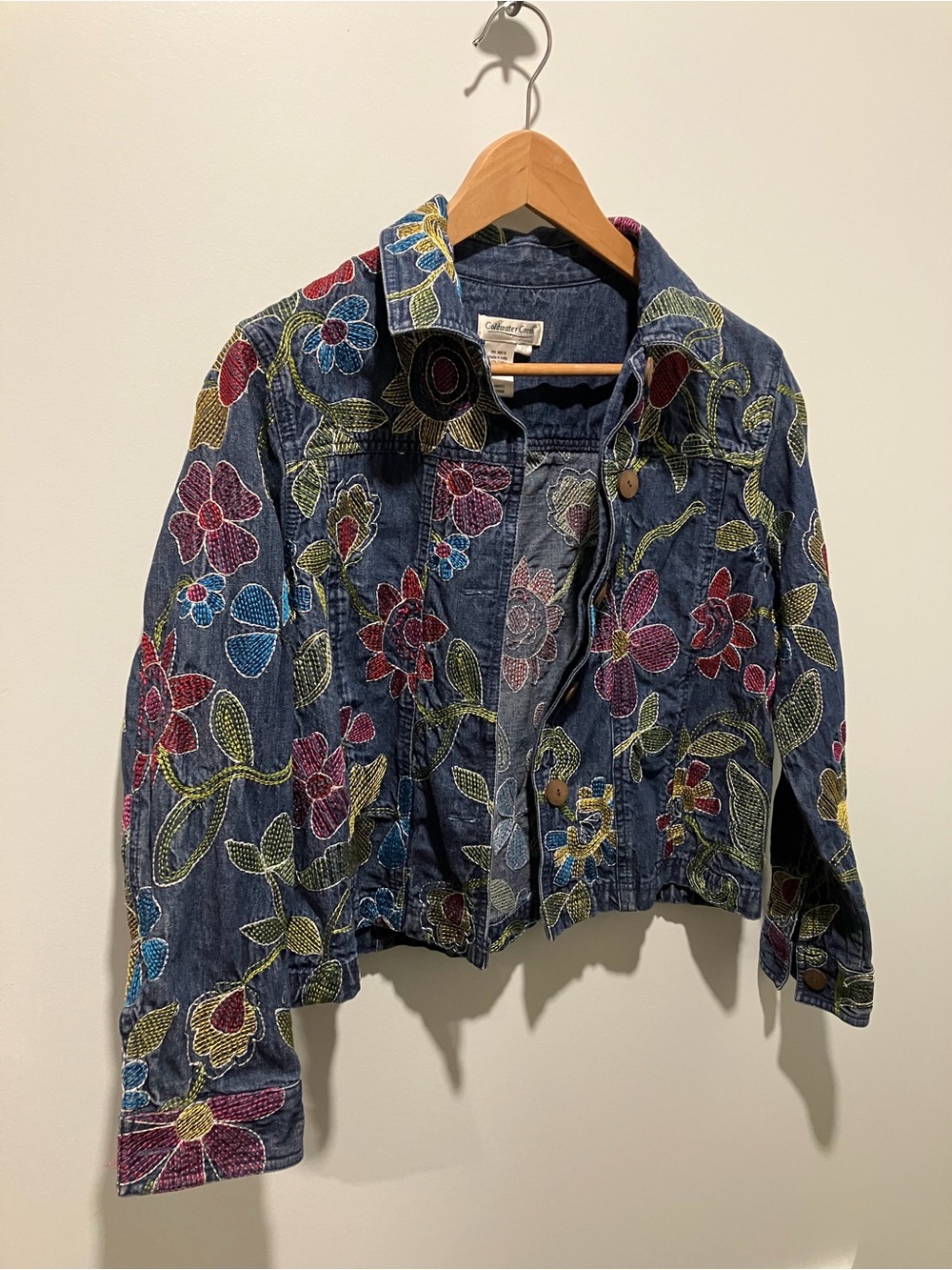 Coldwater Creek Denim Jacket - Embroidered Flowers - Size PM (petite medium)